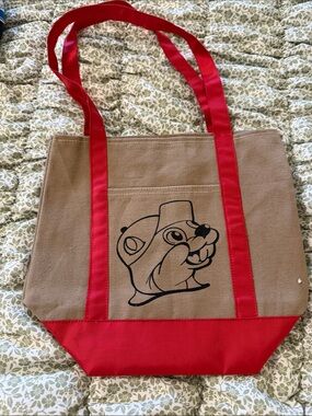 Kids Canvas Tote Bag with Red Accents and Cartoon Character